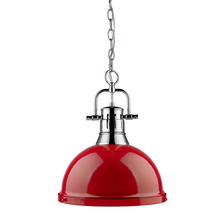  3602-L CH-RD - Duncan 1 Light Pendant with Chain in Chrome with a Red Shade